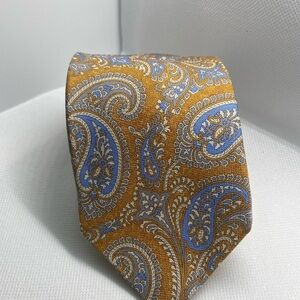 Dion Heritage Paisley Tie - Mustard and Blue